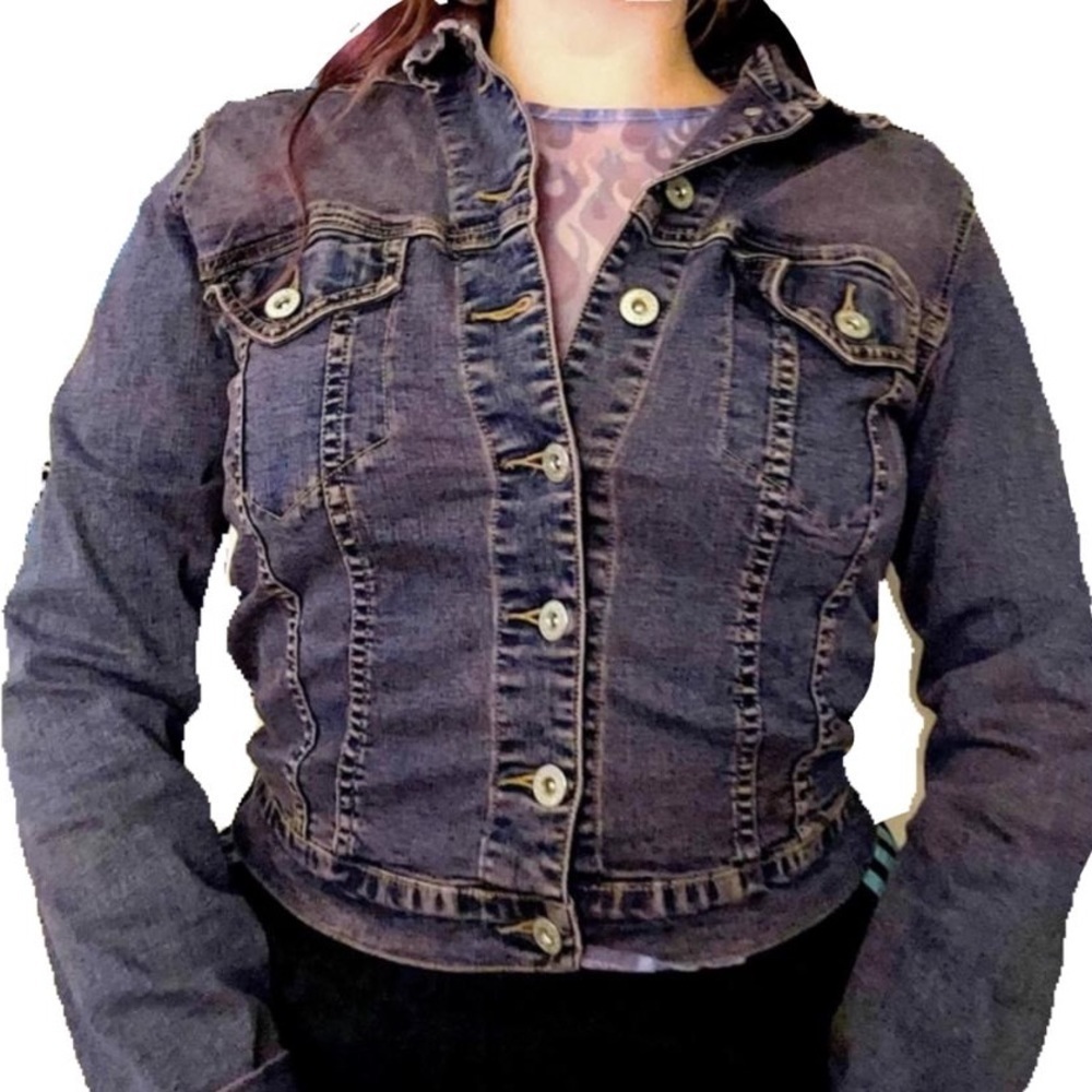 Y2K VINTAGE BUFFALO DAVID BITTON PURPLE DENIM JEAN JACKET BUTTON UP